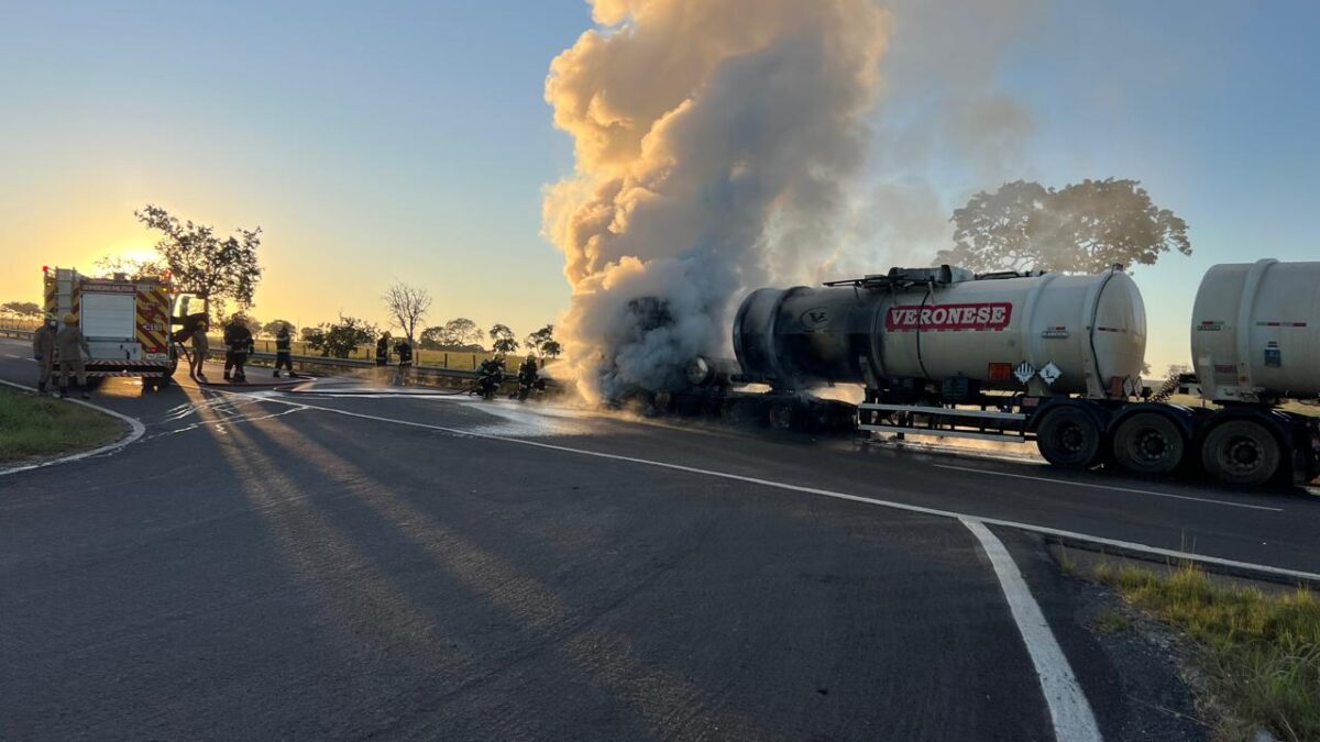 Caminhão pega fogo na BR-060 entre Abadia de Goiás e Guapó